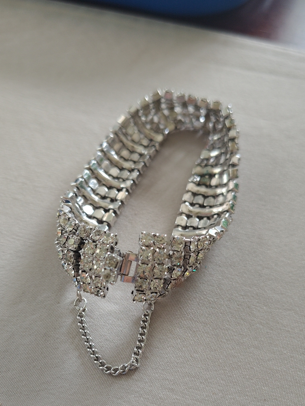 Vintage Silver Crystal Tennis Bracelet - Rhinestone Statement Bracelet